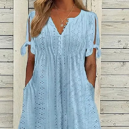 Women's Elegant V-Neck Hollow-Out Solid Dress