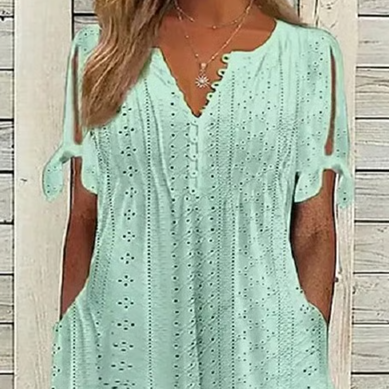 Women's Elegant V-Neck Hollow-Out Solid Dress