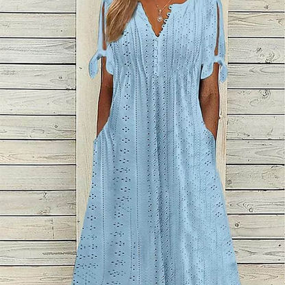 Women's Elegant V-Neck Hollow-Out Solid Dress