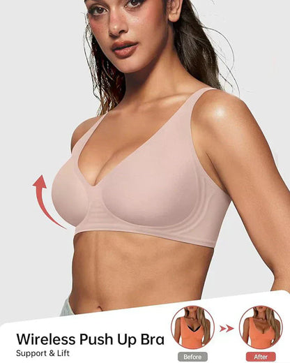 Jelly Wireless Womens Comfortable Wireless Bras Push Up Bralettes Seamless Tshirts Bras Deep V Everyday Bras